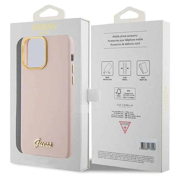 Guess Silicone Script Metal Logo & Frame case for iPhone 15 Pro Max - pink_7