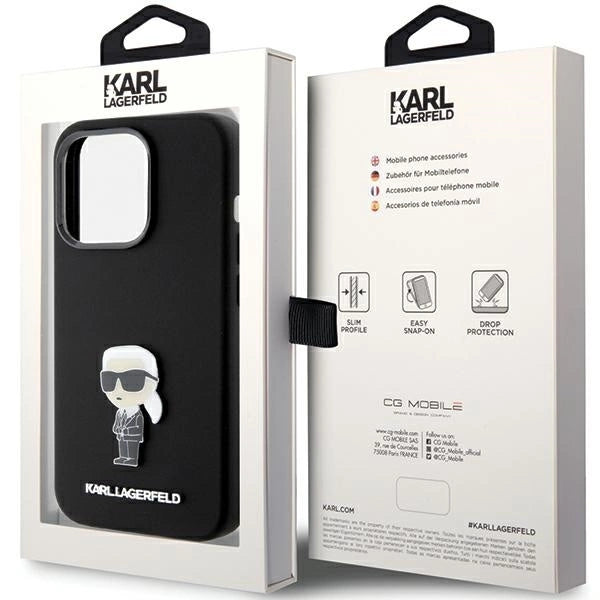 Karl Lagerfeld Silicone Ikonik Metal Pin case for iPhone 15 Pro - black_7
