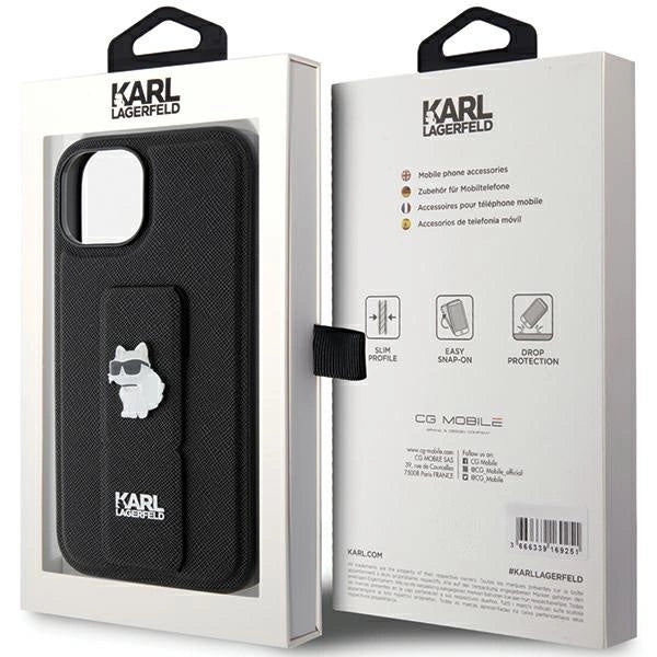 Karl Lagerfeld Gripstand Saffiano Choupette Pins Case for iPhone 15 Plus / 14 Plus - Black_7