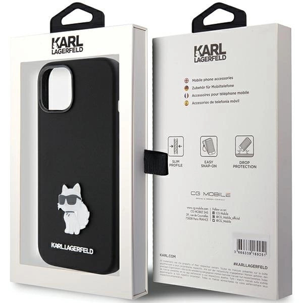 Karl Lagerfeld Silicone Choupette Metal Pin case for iPhone 15 Plus / 14 Plus - black_7