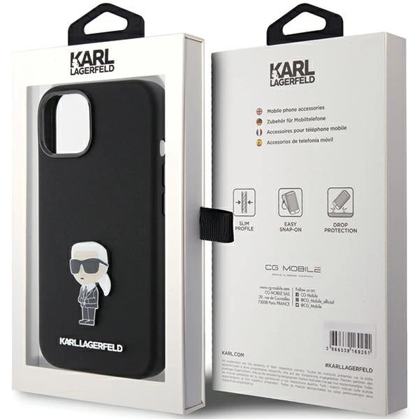 Karl Lagerfeld Silicone Ikonik Metal Pin case for iPhone 15 - black_7