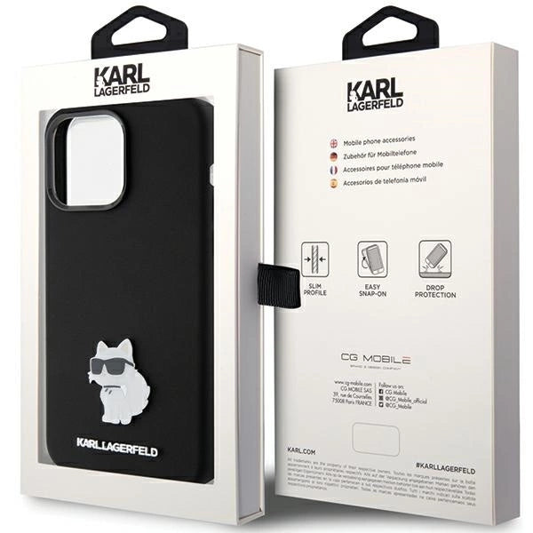 Karl Lagerfeld Silicone Choupette Metal Pin case for iPhone 15 Pro Max - black_7