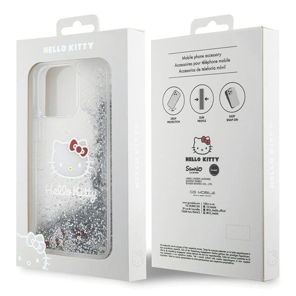 Hello Kitty Liquid Glitter Charms Kitty Head case for iPhone 15 Pro Max - silver_7