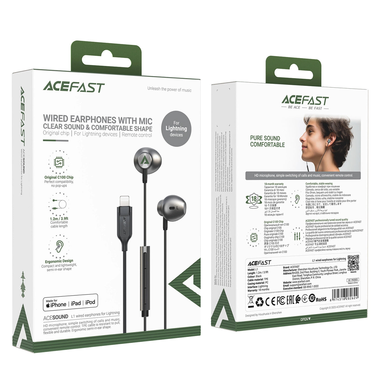 Acefast L1 in-ear headphones with Lightning connector, microphone and remote control 1.2 m - black_6