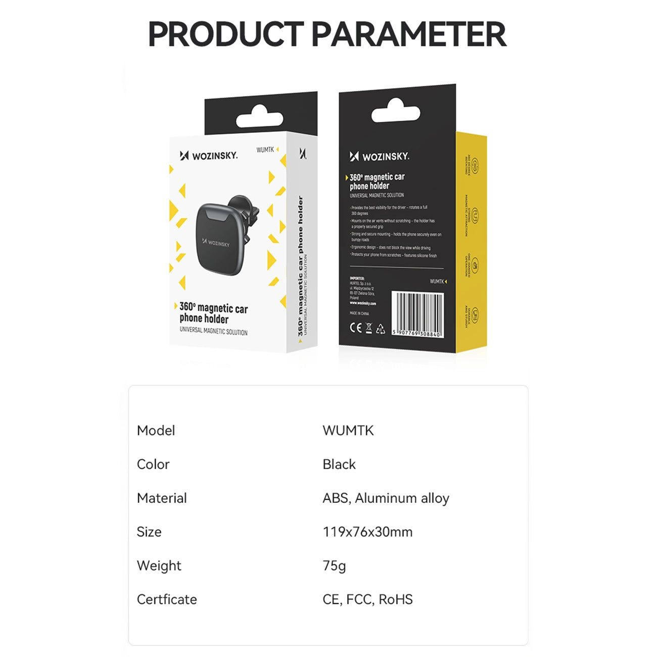 Wozinsky WUMTK magnetic phone holder for car air vent - black_3