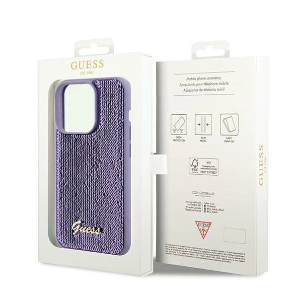 Guess Sequin Script Metal case for iPhone 14 Pro - purple_7