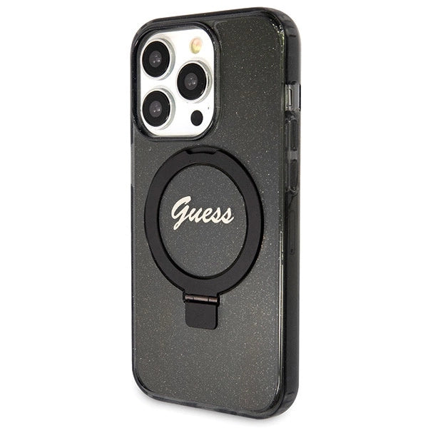 Guess Ring Stand Script Glitter MagSafe case for iPhone 14 Pro Max - black_1