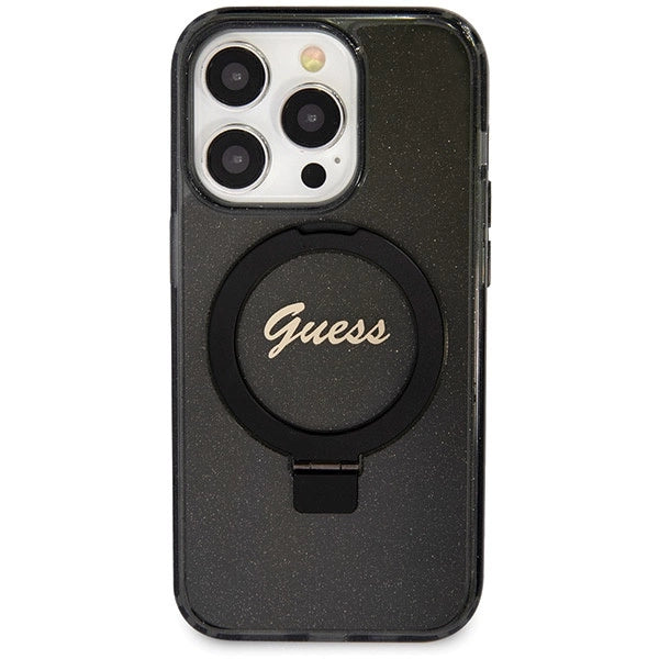 Guess Ring Stand Script Glitter MagSafe case for iPhone 14 Pro Max - black_2