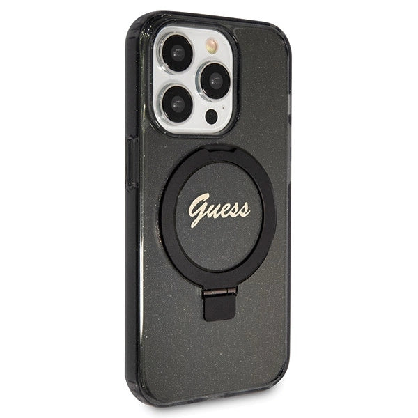 Guess Ring Stand Script Glitter MagSafe case for iPhone 14 Pro Max - black_3
