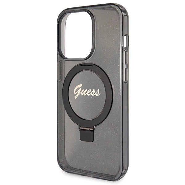 Guess Ring Stand Script Glitter MagSafe case for iPhone 14 Pro Max - black_5