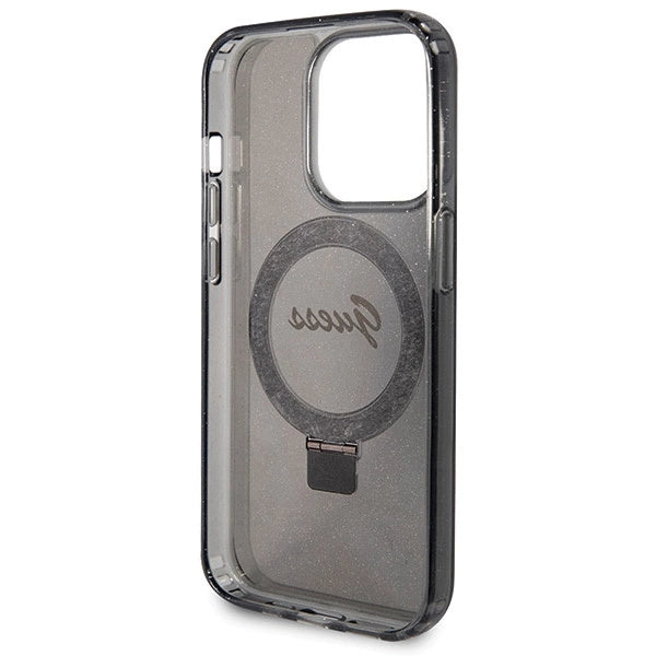 Guess Ring Stand Script Glitter MagSafe case for iPhone 14 Pro Max - black_6