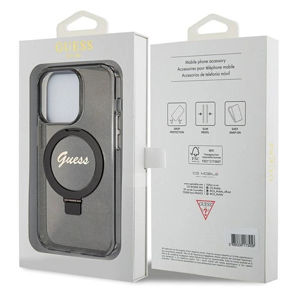 Guess Ring Stand Script Glitter MagSafe case for iPhone 14 Pro Max - black_7