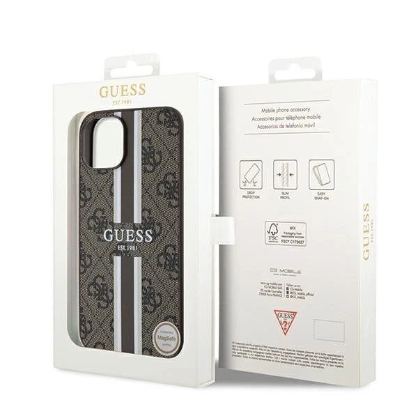 Guess 4G Printed Stripes MagSafe case for iPhone 15/14/13 - brown_7