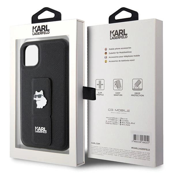 Karl Lagerfeld Gripstand Saffiano Choupette Pins Case for iPhone 11 / Xr - Black_7