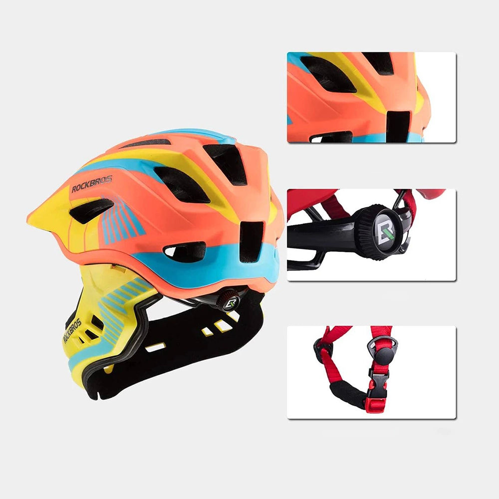 Rockbros TT-32SOYB-M children's bicycle helmet with detachable chinbar, size M - yellow-orange_1
