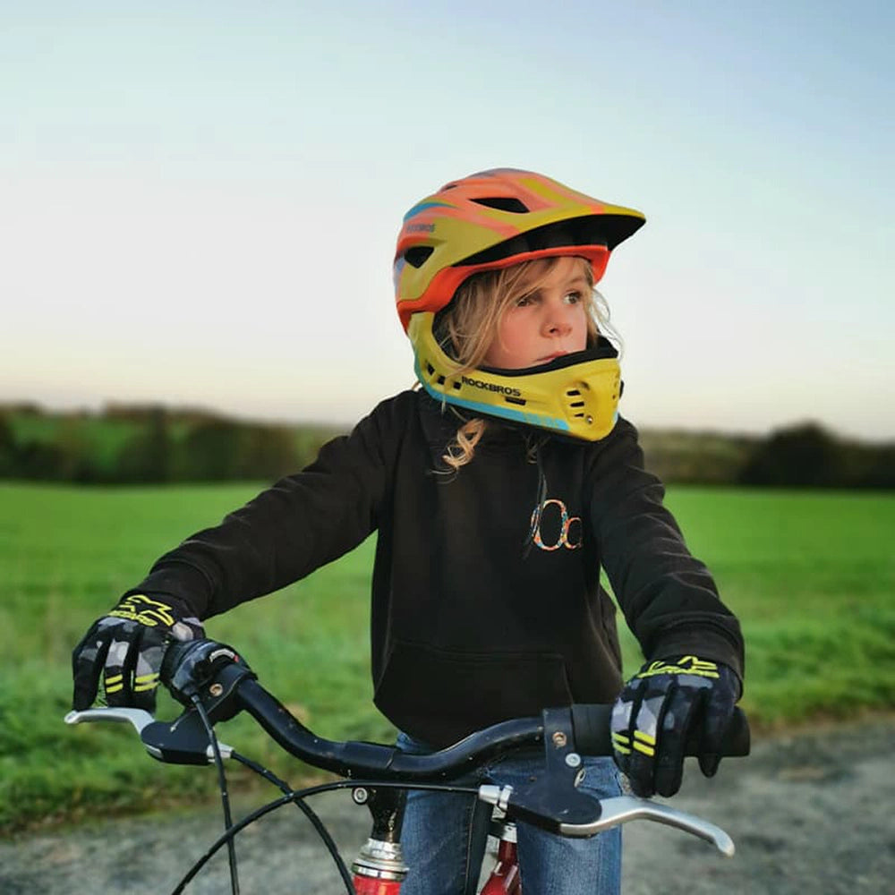 Rockbros TT-32SOYB-S children's bicycle helmet with detachable chinbar, size S - yellow-orange_7