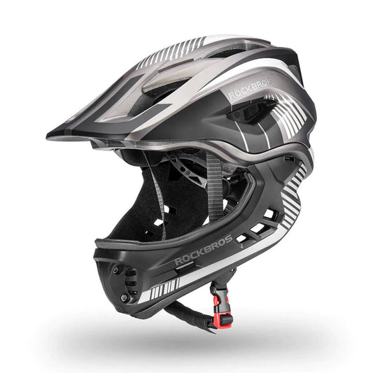 Rockbros TT-32SBTG-S children's bicycle helmet with removable chinbar, size S - gray_0