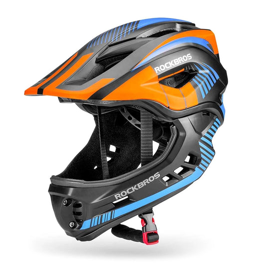 Rockbros TT-32SOBL-S children's bicycle helmet with removable chinbar, size S - black and orange_0