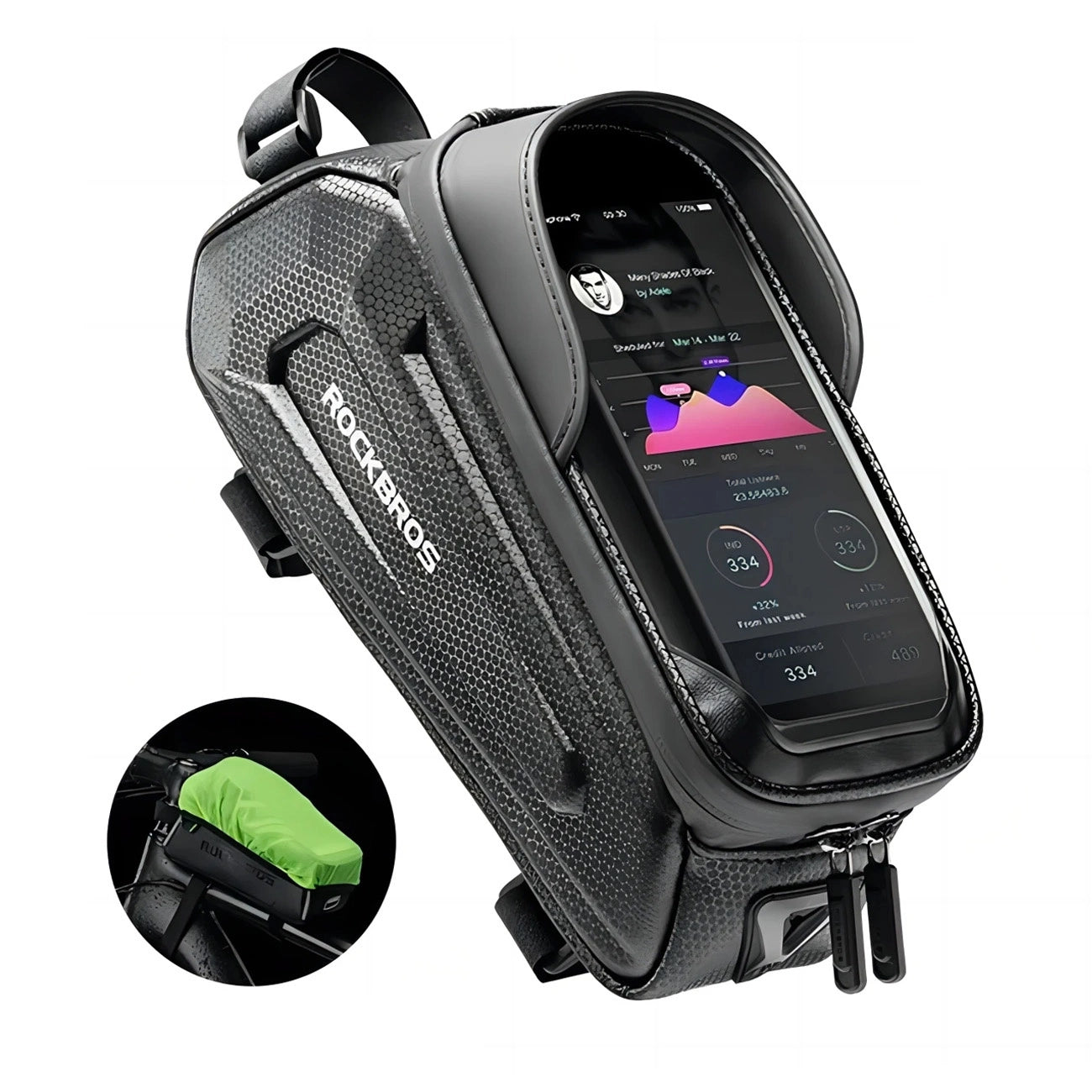 Rockbros B68 bicycle bag for armored frame with phone pocket and cover 1.7l - black_0