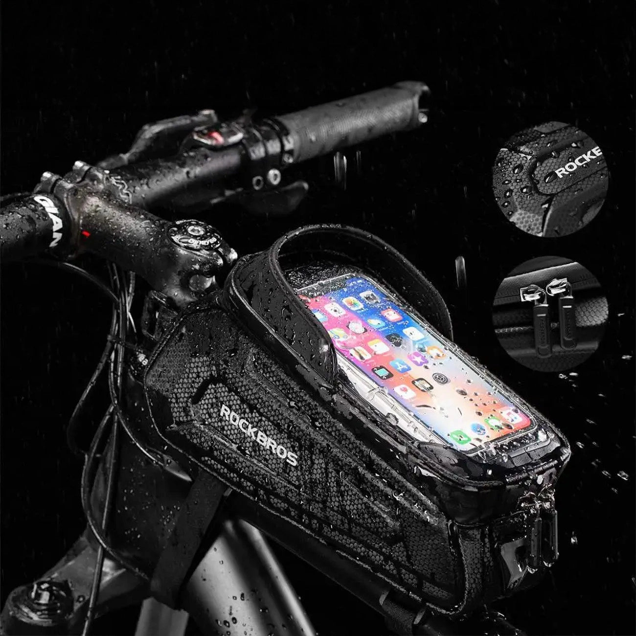 Rockbros B68 bicycle bag for armored frame with phone pocket and cover 1.7l - black_6
