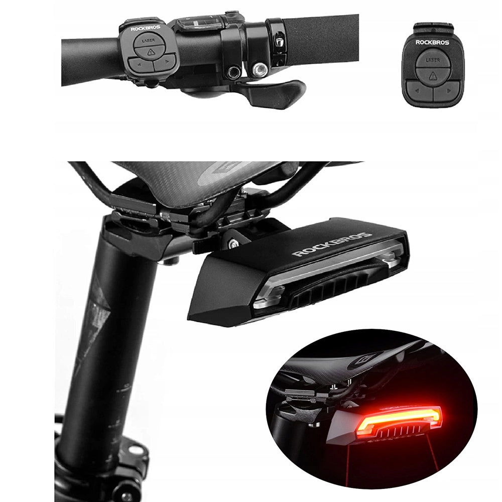 Rockbros LKWD-R1 Rear Bike Light with Laser and Remote Control + Micro USB - USB-A Cable - Black_0