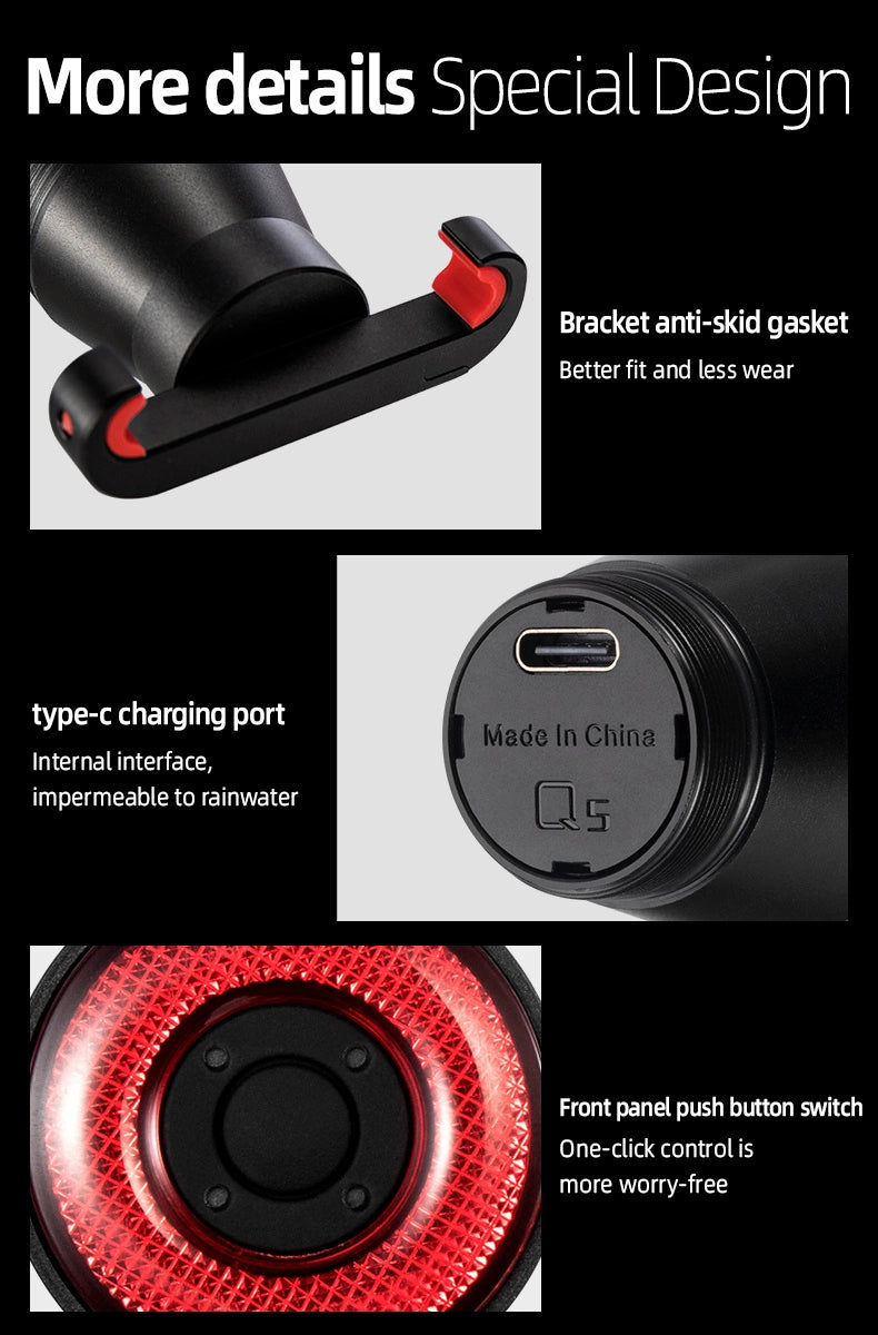 Rockbros Q5 Rear Bike Light with Intelligent Stop System - Black_20