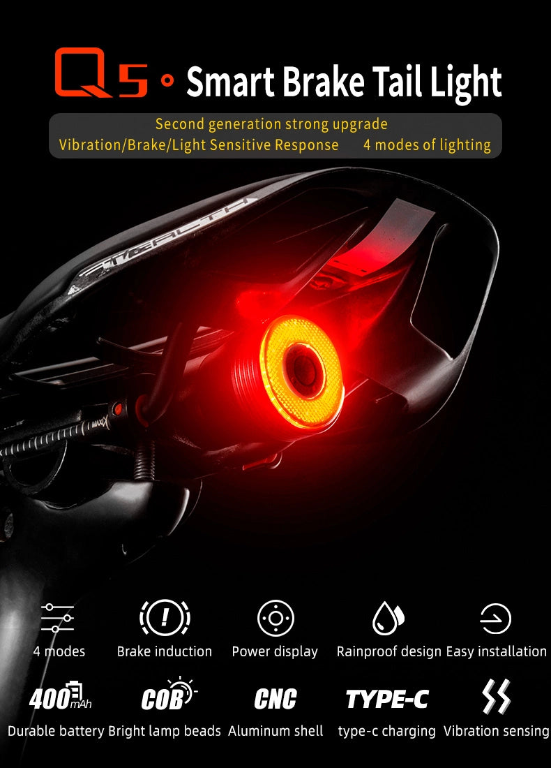 Rockbros Q5 Rear Bike Light with Intelligent Stop System - Black_7