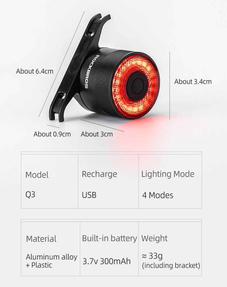 Rockbros Q3 Rear Bike Light with Smart Stop System - Black_5