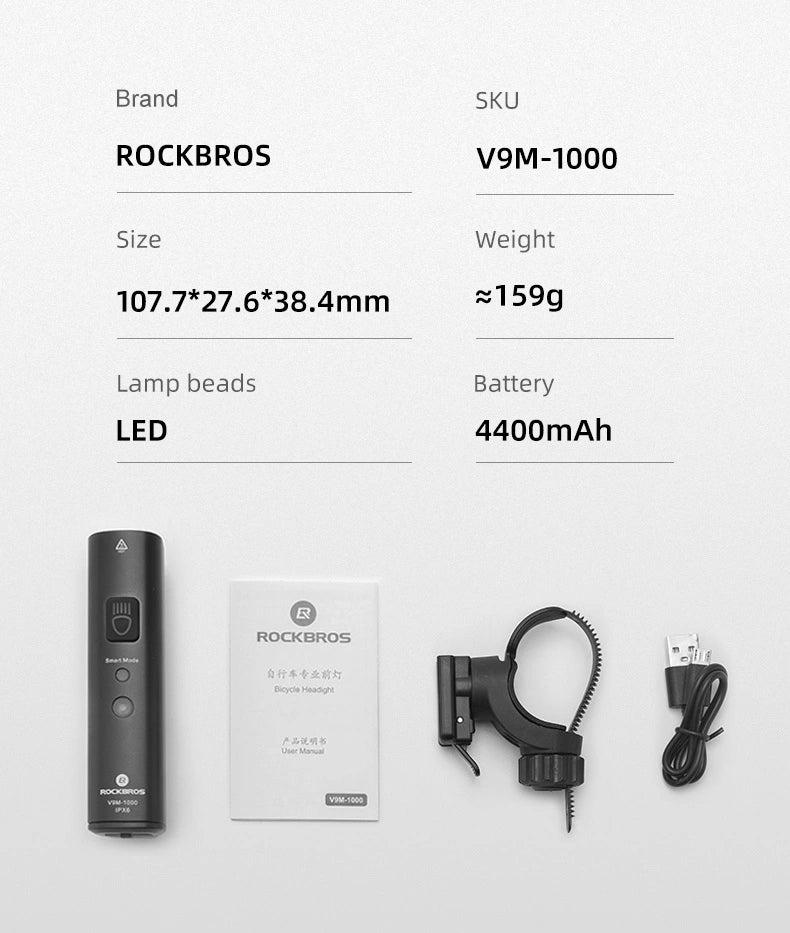 Rockbros V9M-1000 front bicycle light 1000lm - black_8