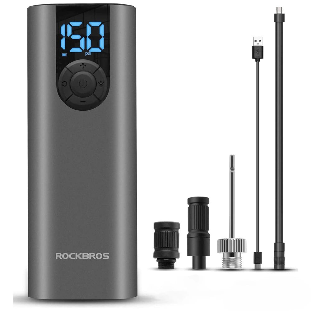 Rockbros 42720001001 Electric Bike Pump with LED Display + USB-C - USB-A Cable - Black_0