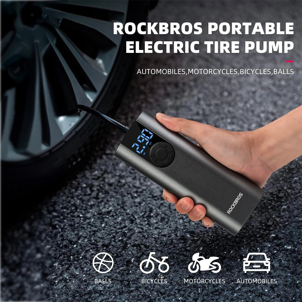 Rockbros 42720001001 Electric Bike Pump with LED Display + USB-C - USB-A Cable - Black_4