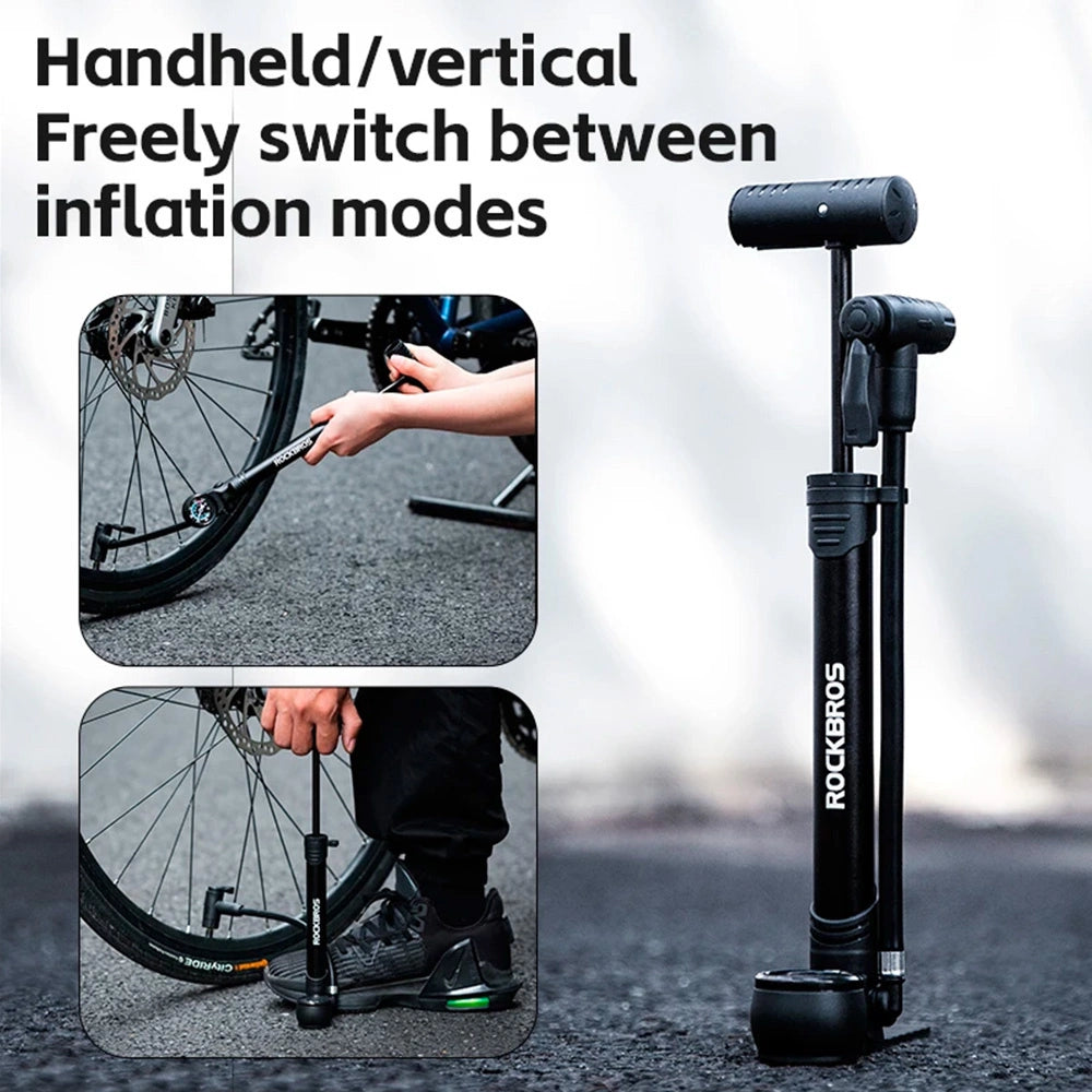 Rockbros 42310006001 bicycle pump with pressure gauge - black_1