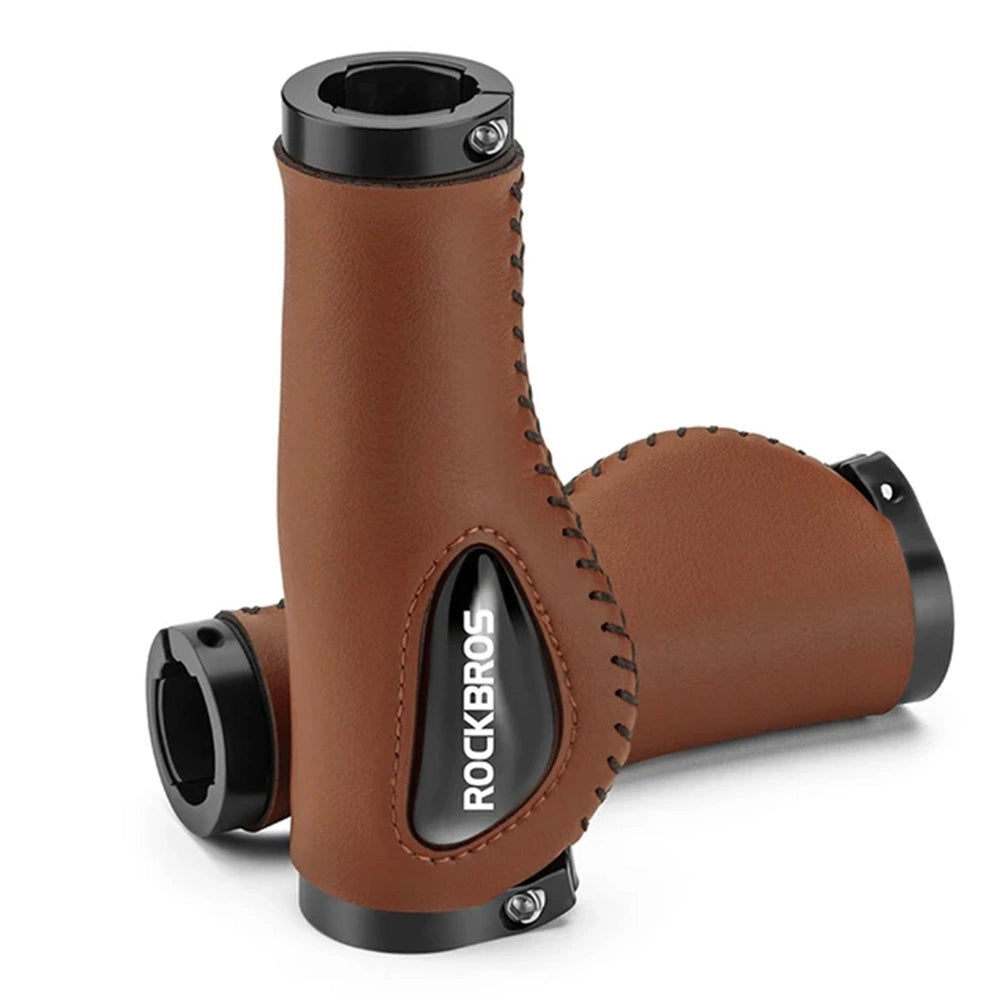 Rockbros 40720001002 leather bicycle grips - brown_0