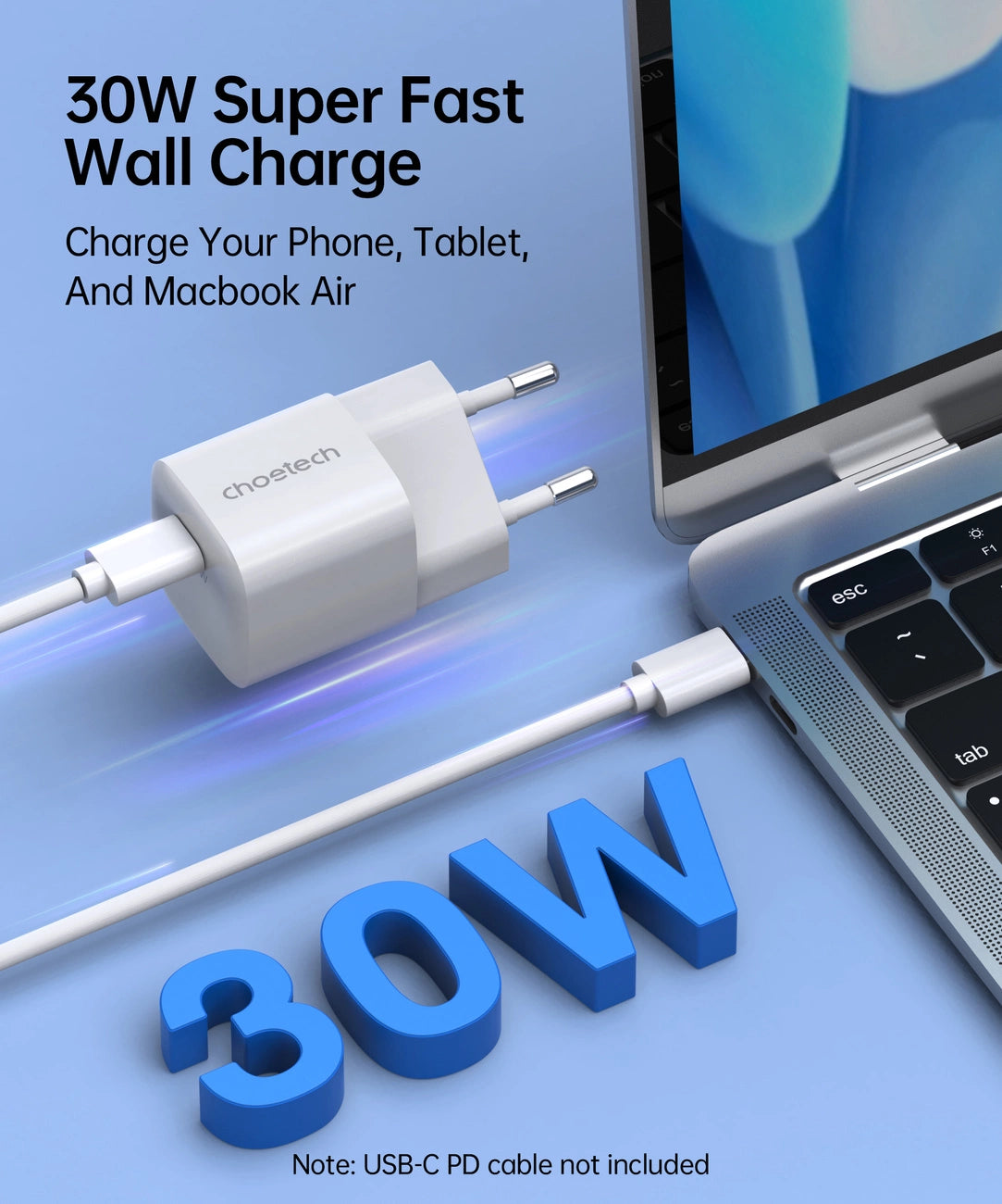 Choetech PD5007 USB-C PD 30W GaN wall charger - white_1