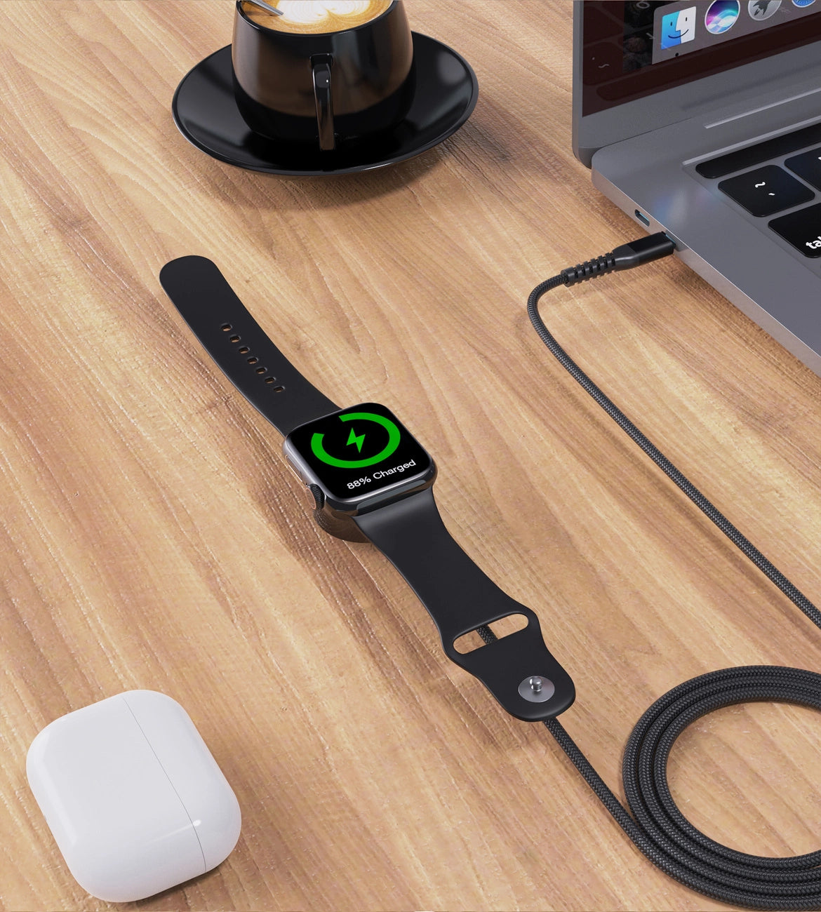Choetech T319 MFI 5W wireless charger for Apple Watch + USB-C cable - black_6