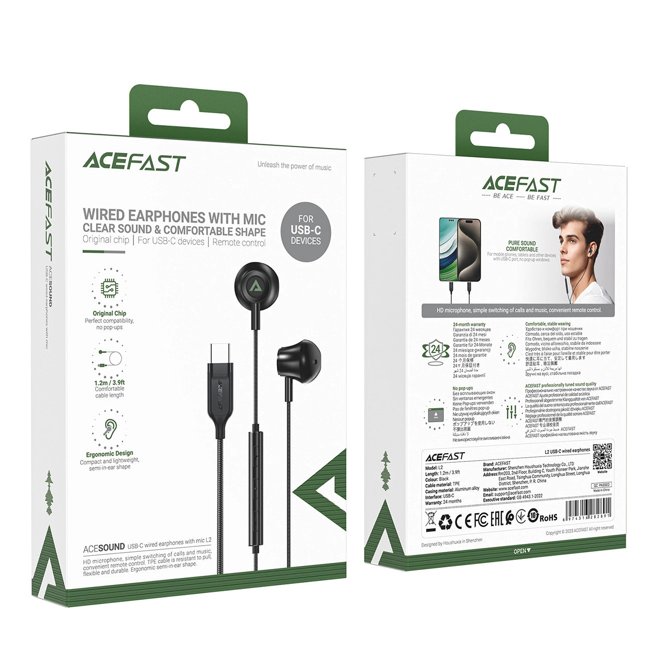 Acefast L2 in-ear headphones with USB-C connector, microphone and remote control 1.2 m - black_4