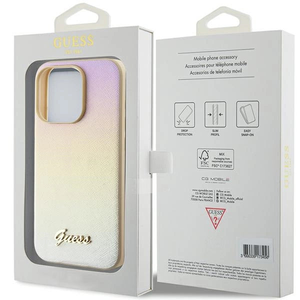 Guess Saffiano Iridescent Script case for iPhone 14 Pro - gold_7