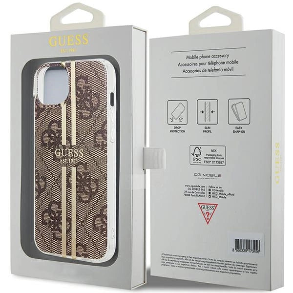 Guess IML 4G Gold Stripe case for iPhone 15 Plus / 14 Plus - brown_7