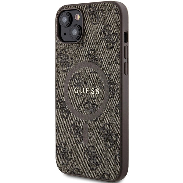 Guess 4G Collection Leather Metal Logo MagSafe Case for iPhone 14/15/13 - Brown_1