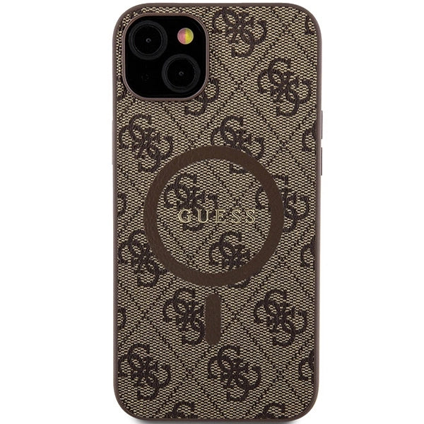 Guess 4G Collection Leather Metal Logo MagSafe Case for iPhone 14/15/13 - Brown_2
