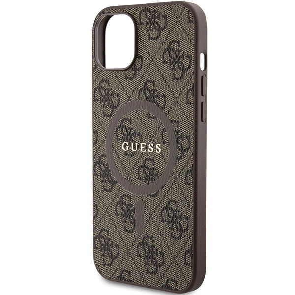 Guess 4G Collection Leather Metal Logo MagSafe Case for iPhone 14/15/13 - Brown_5