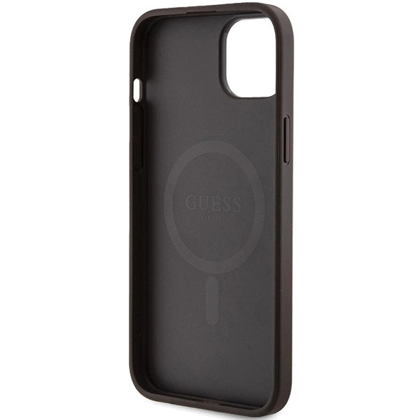 Guess 4G Collection Leather Metal Logo MagSafe Case for iPhone 14/15/13 - Brown_6