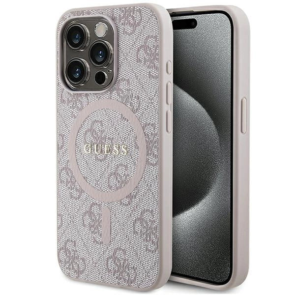 Guess 4G Collection Leather Metal Logo MagSafe Case for iPhone 14 Pro Max - Pink_0