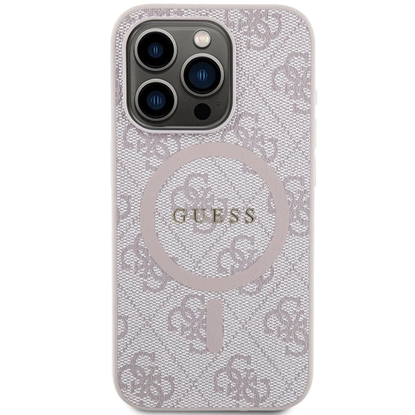 Guess 4G Collection Leather Metal Logo MagSafe Case for iPhone 14 Pro Max - Pink_2