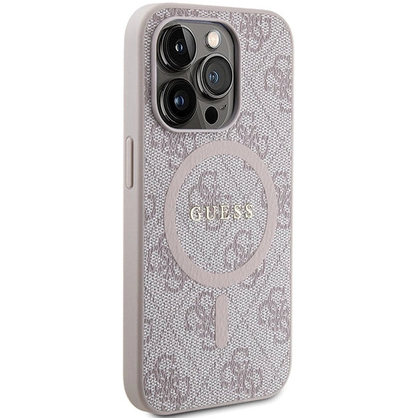 Guess 4G Collection Leather Metal Logo MagSafe Case for iPhone 14 Pro Max - Pink_3