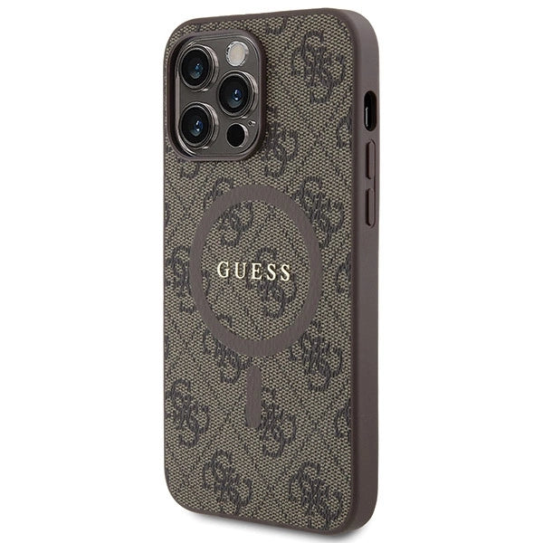 Guess 4G Collection Leather Metal Logo MagSafe Case for iPhone 14 Pro Max - Brown_1