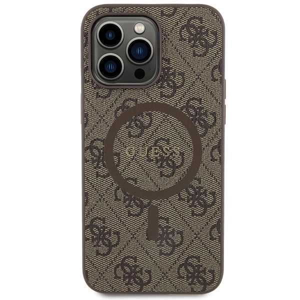 Guess 4G Collection Leather Metal Logo MagSafe Case for iPhone 14 Pro Max - Brown_2