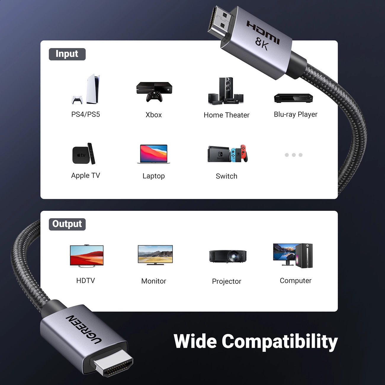 Ugreen HD171 25908 cable with HDMI 2.1 8K connectors certified 1 m - gray_7