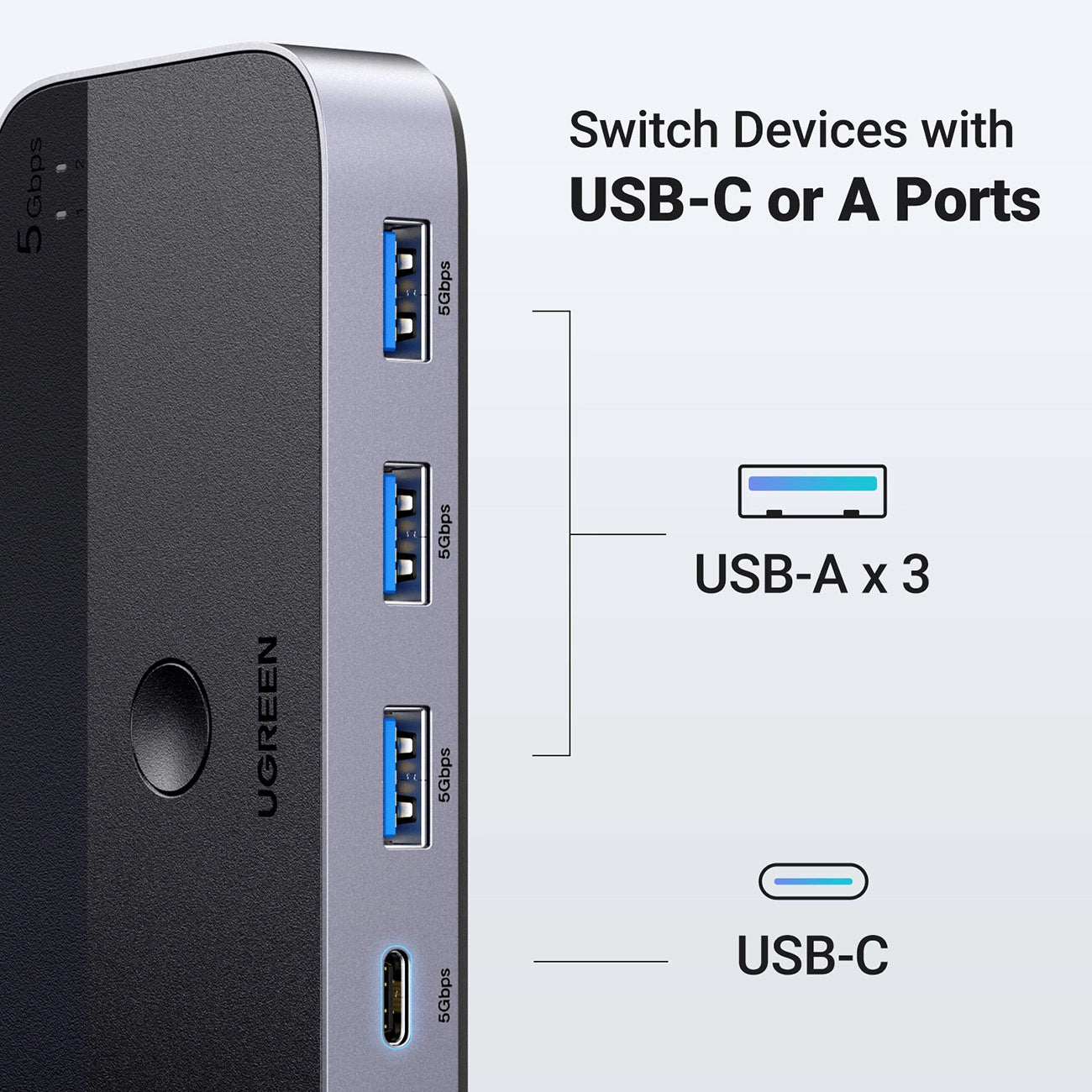 Ugreen CM662 USB 3.0 switch 2-in-4 switch + 2x USB-A cable - black_2