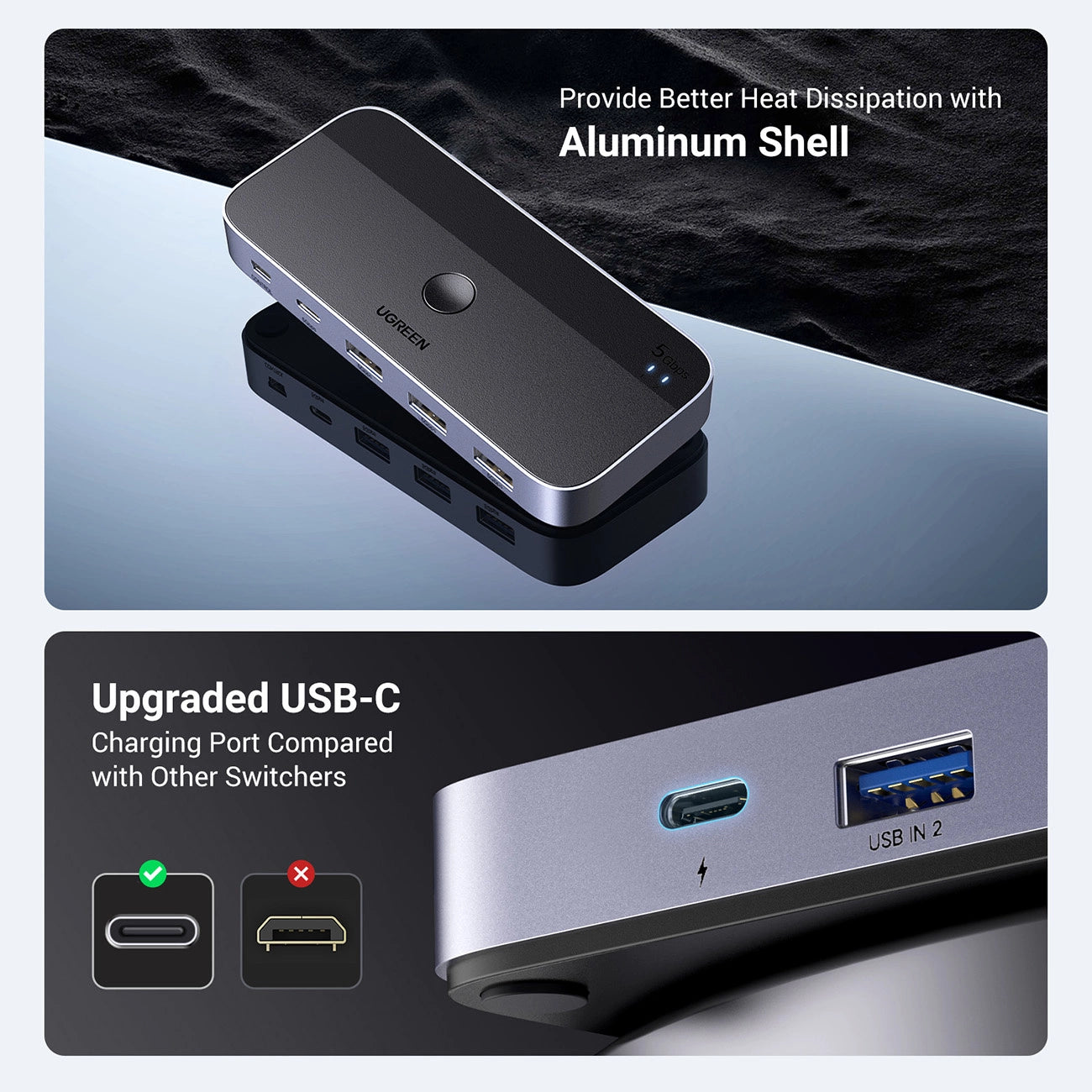 Ugreen CM662 USB 3.0 switch 2-in-4 switch + 2x USB-A cable - black_3
